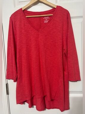 Chico’s The Ultimate Tee Top Coral Red 3/4 Sleeves V-Neck Women’s Size 3-XL